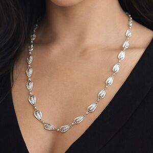 Vintage Silver-Tone Filigree Teardrop Link Chain Necklace – 24”